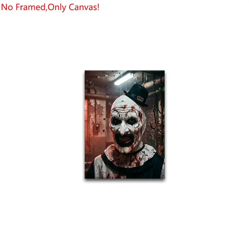 1 piece/set of frameless canvas painting print poster, classic Scream Horror Movie Style art, Terrifier Art the Clown, A perfect gift for Halloween lovers, the perfect gift for bedroom, living room, kitchen, dormitory corridor, mural, wall decoration