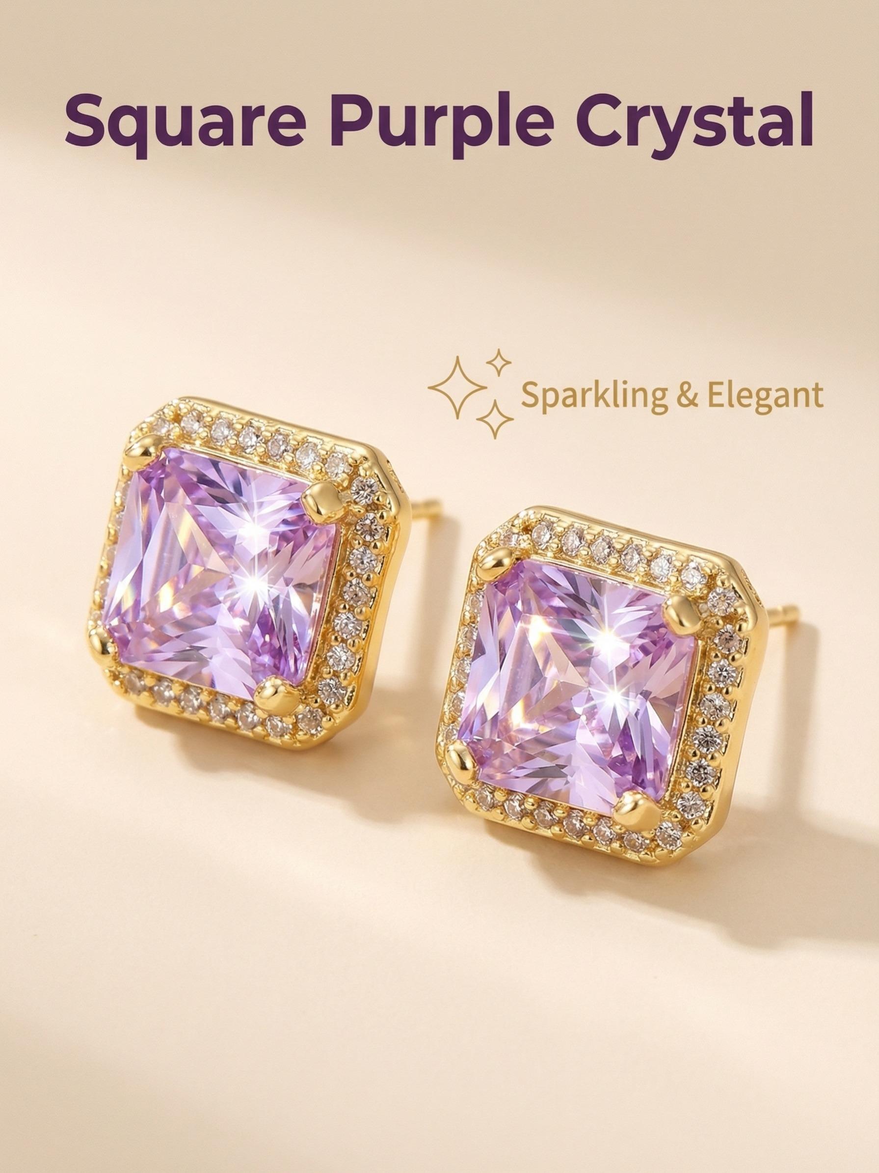 European and American High-End Square Earrings, Zircon Inlay, Light Luxury Full Diamond Ear Jewelry, Elegant and Stylish Accessories