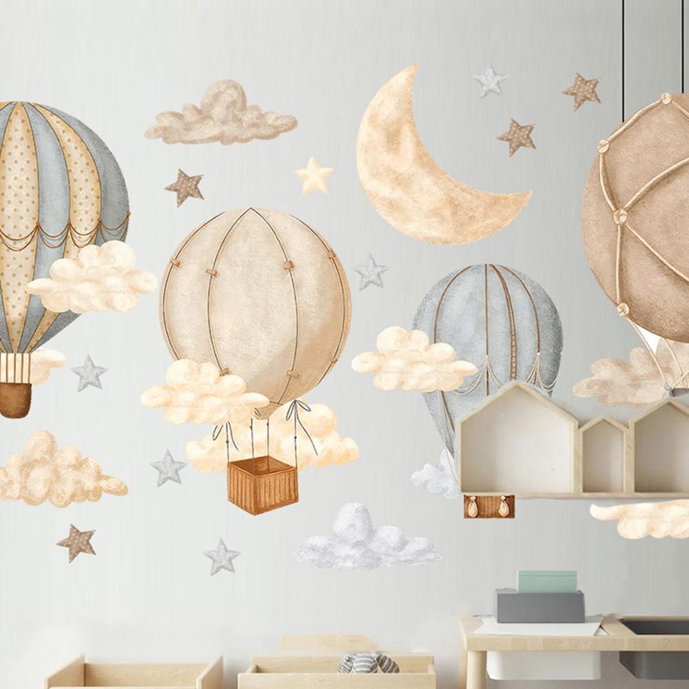 Cartoon Hot Air Balloon and Stars Wall Stickers, Moon Cloud Wall Stickers, Bedroom Home Decor, Fun and Stylish Room Accessories
