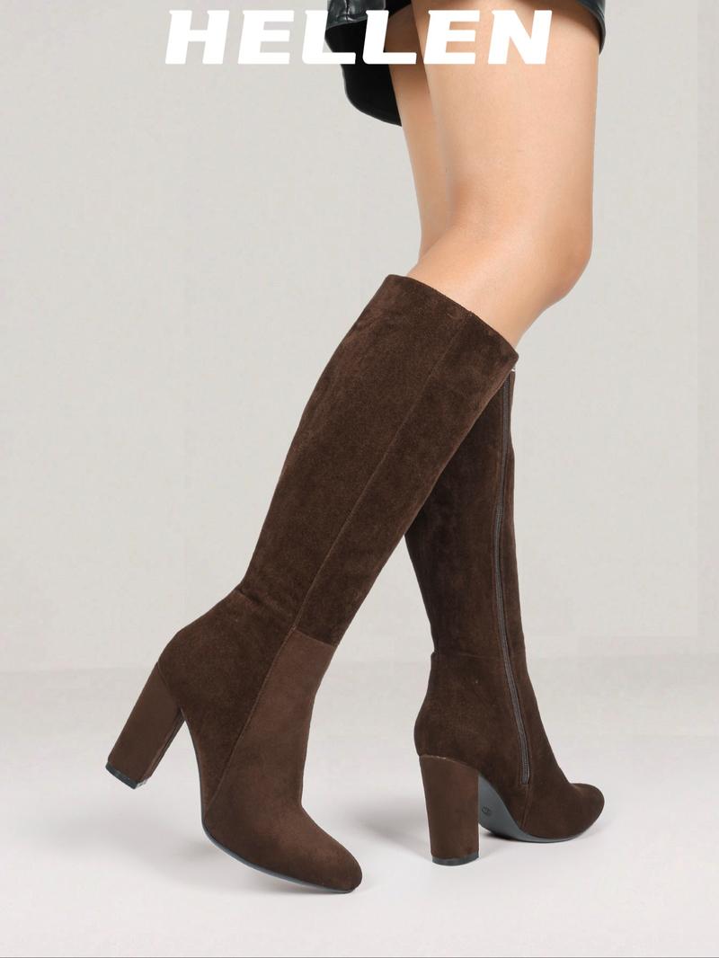 Women's Pointed Toe Knee High Boots, Classic Style, Winter Fashion, High Heel Side Zipper, Elegant Long Boot, Perfect Fall & Winter Shoes