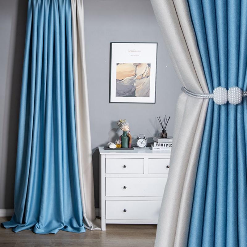 2pc Living Room Curtain Set, High-End Modern Patchwork Design, Cotton Linen Fabric, Noise Reduction Insulation Sunshade, Iron Ring Processing