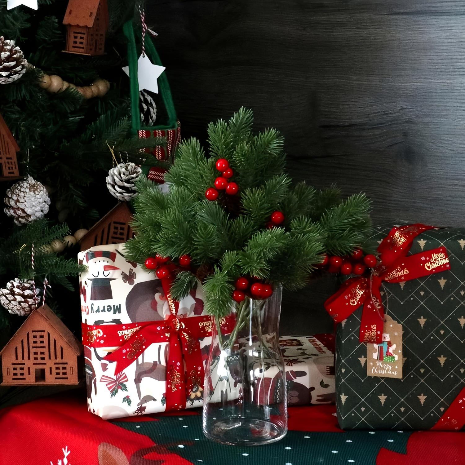 150pcs Christmas Artificial Pine Branches with Berries, 26.92cm Lifelike for DIY Crafts, Wreaths, Home Decor, Holiday Arrangements