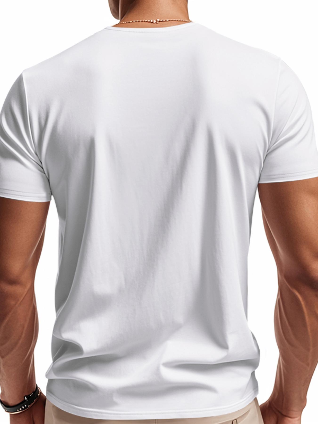 Men's Solid Color V Neck Tee, Regular Fit Casual Quick-dry Skin-friendly Short Sleeve T-shirt for Summer, Men's Top for Daily Wear, Tropical