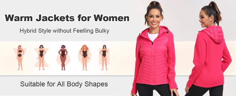 MoFiz Womens Lightweight Insulated Hiking Jacket Fleece Lined Thermal Hybrid Softshell Full Zip Winter Fall Running Coat