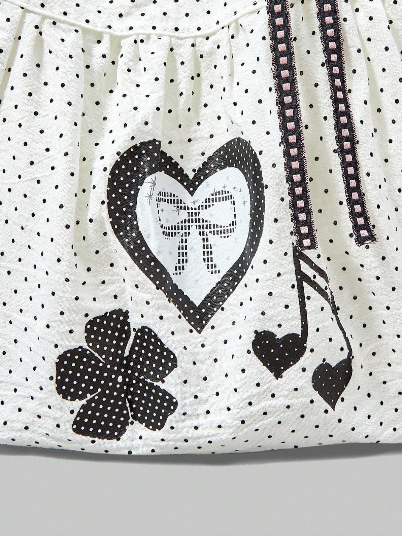 Sweet Cute Bow Vintage Heart Ladies Shoulder Bag, Simple Polka Dot Summer Floral Note Large Capacity Tote, Fits Laptop, Ideal for Daily Commute