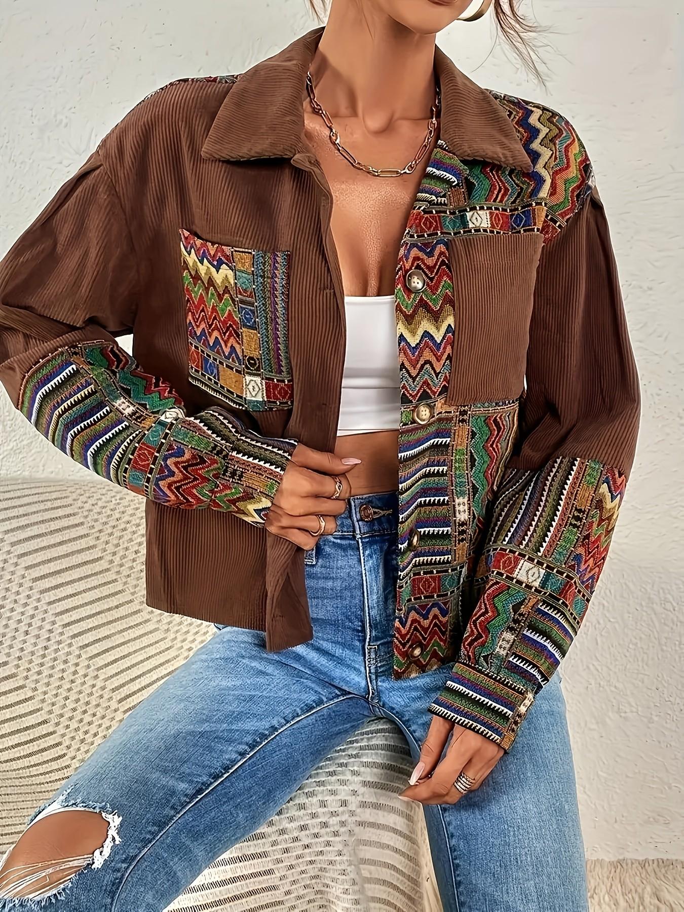 Women's Fashion Floral Shoulderless Velvet Button Jacket, Chic Stylish Casual Ladies' Clothing, Casual Fashionable Outerwear, Trendy Outerwear for Daily Wear, Perfect for Spring & Fall, Coats