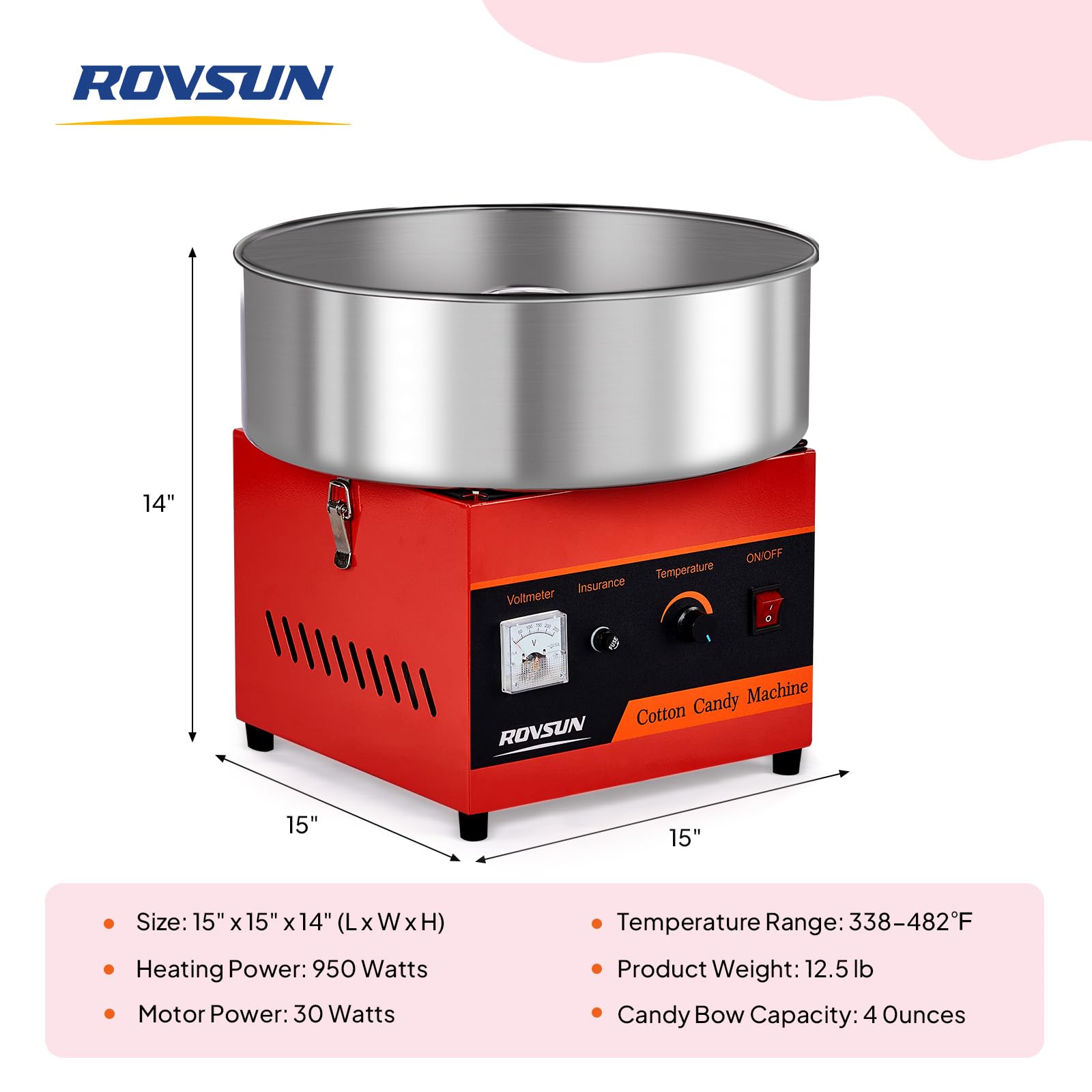 ROVSUN Cotton Candy Machine 15/20 Inch, Electric Commercial Cotton Candy Maker Machine Candy Floss Machine w/Stainless Steel Bowl, Sugar Scoop and Large Storage Drawer Home Party Carnival,Christmas Gift