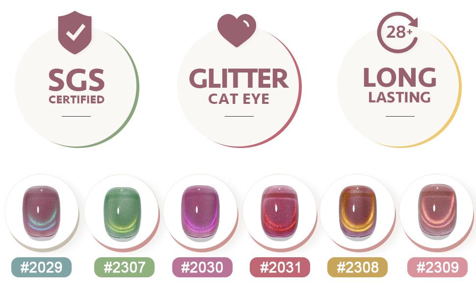GAOY Brilliant Fireworks Cat Eye Gel Nail Polish Set with Magnet for Pink Green Glitter Holographic Cat Eye, Salon Gel Manicure and Nail Art DIY at Home