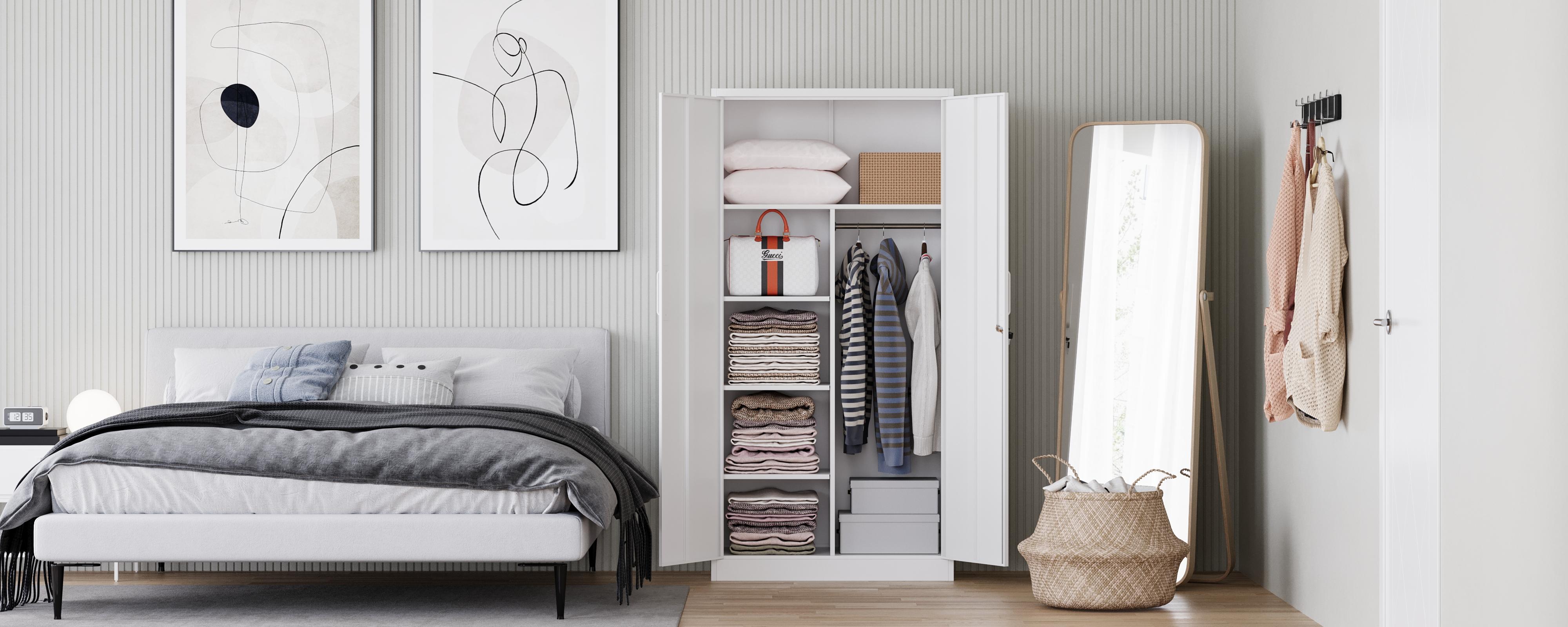 Letaya Metal Storage  White  Cabinets Locker with Lock Door, 72'' Clothing Coat Steel Storage Freestanding Wardrobe for Office, Home, School, employee,gym,Fire Department cupboard