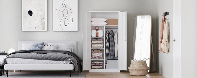 Letaya Metal Storage  White  Cabinets Locker with Lock Door, 72'' Clothing Coat Steel Storage Freestanding Wardrobe for Office, Home, School, employee,gym,Fire Department cupboard