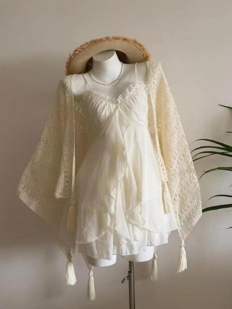 Summer Vintage Sweet Sling 2-piece Set Women Design Chic Loose Chiffon Fairy Suit Female Japanese Elegant Thin New Clothing 2026 Summer Vintage Sweet Sling 2-piece Set Women Design Chic Loose Chiffon Fairy Suit Female Japanese Elegant Thin New Clothing 2026