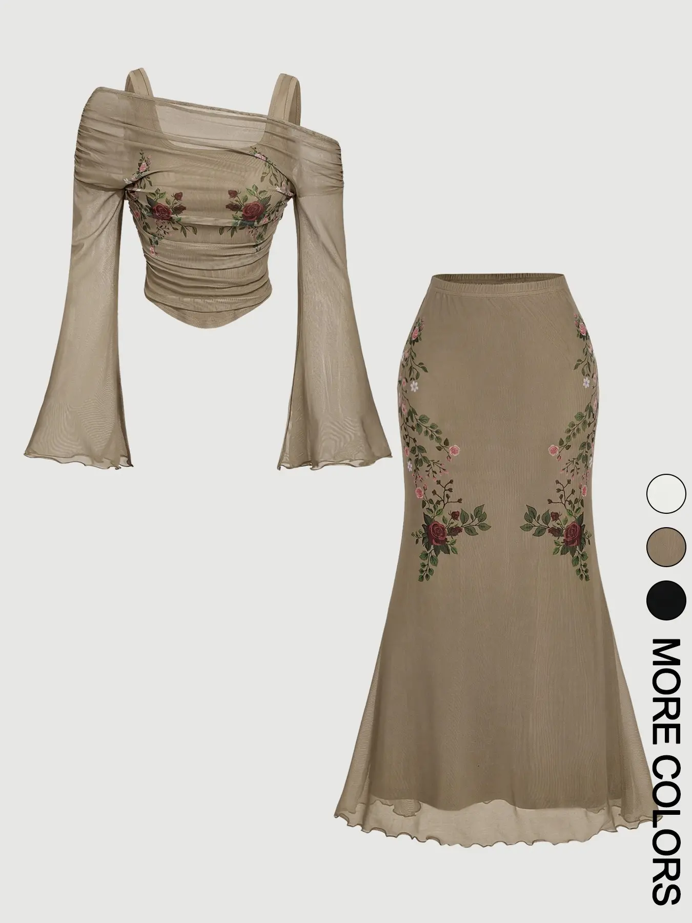 Women's Two-Piece Embroidered Set, Short Top + High-Waisted Fish Tail Skirt, Vintage Slim Fit, Perfect for Dates, Afternoon Tea, Weddings