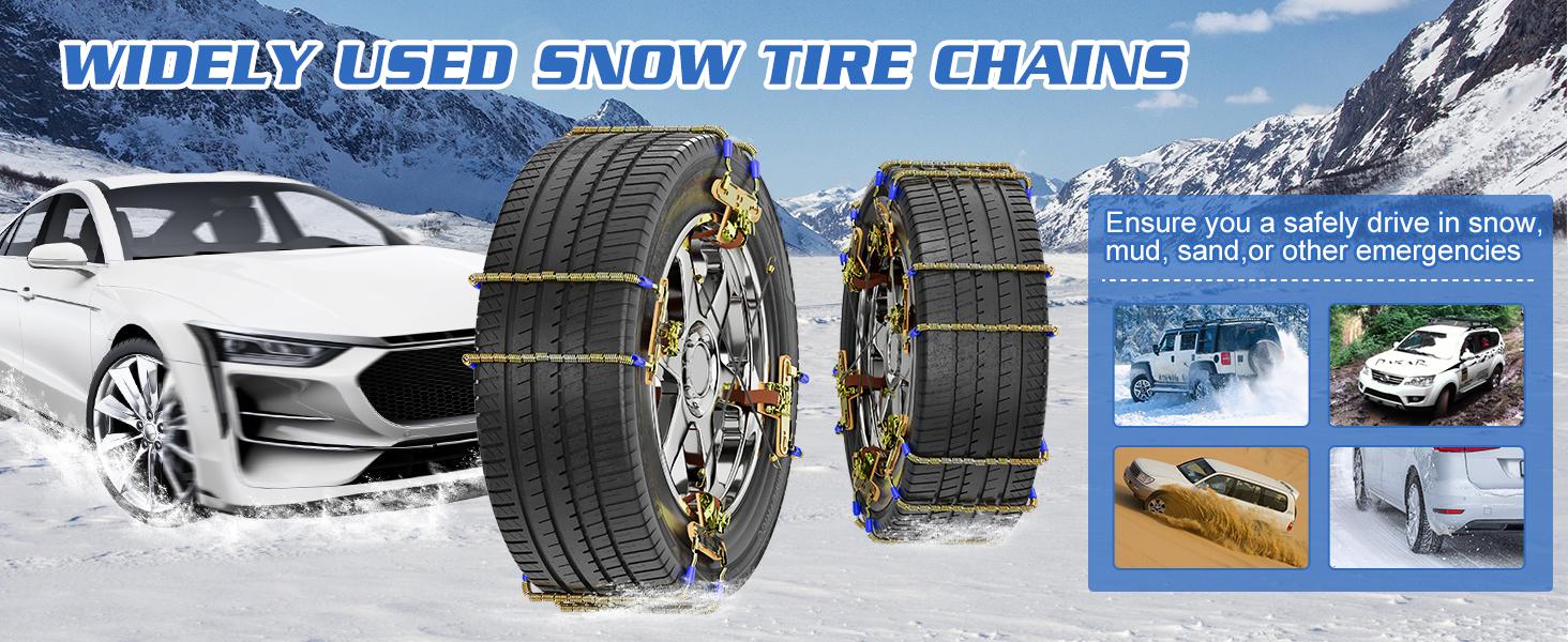 10 Pack Tire Snow Chains, Adjustable Universal for Car SUV Pickup Truck Anti-skid Snow Tire Chains for Tire Width 215-285mm, with Tool Kit