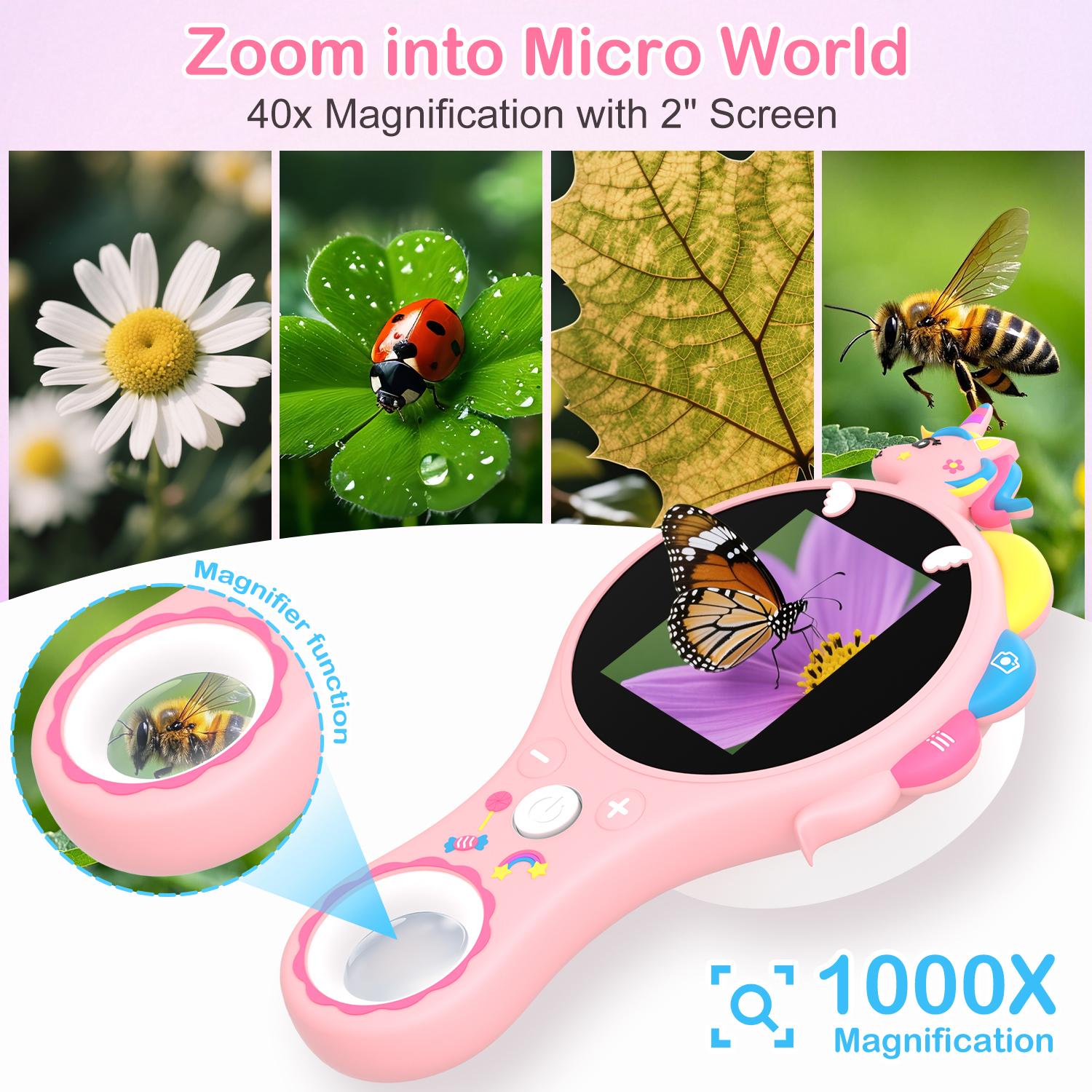 Kids Microscope Handheld Digital Microscope Portable Mini USB Microscope Camera for Science Education Fun Birthday Gift