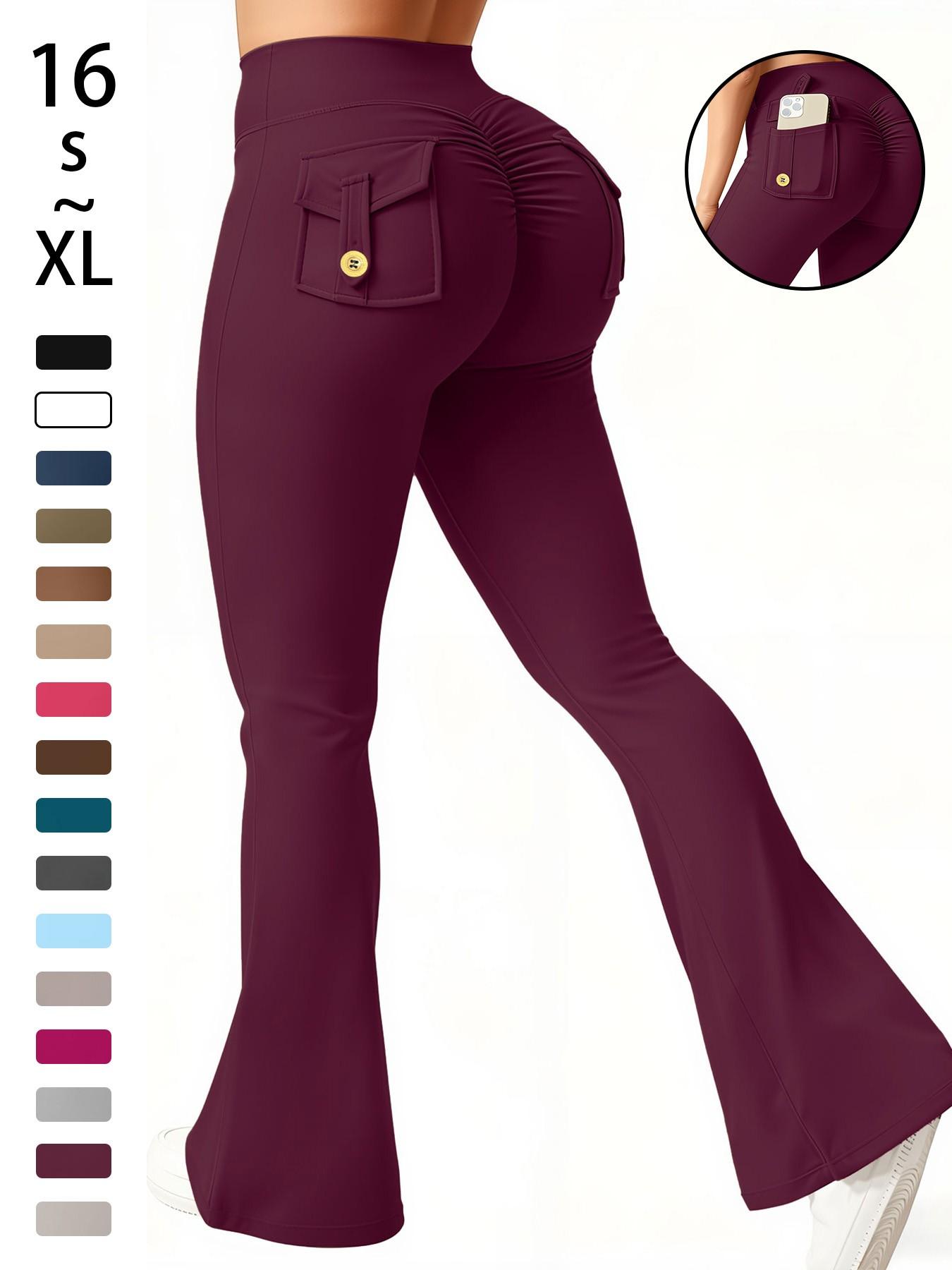 Women's High Waisted Tight Fit Flare Pants with Pockets, V-Shape Waist Design, Butt Lifting Yoga Pants, Casual Fall Winter Workout Wear, Flared Yoga Bottoms, Gym Sportswear Bottoms