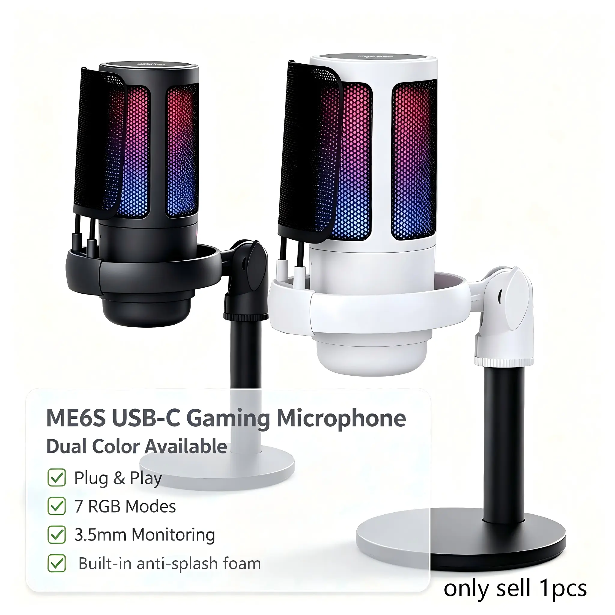 USB-C RGB Condenser Game Microphone, Shockproof Stand, Noise Reduction, for PC, Laptop, Ps4, Ps5, Xbox, Live Streaming, Podcast Recording