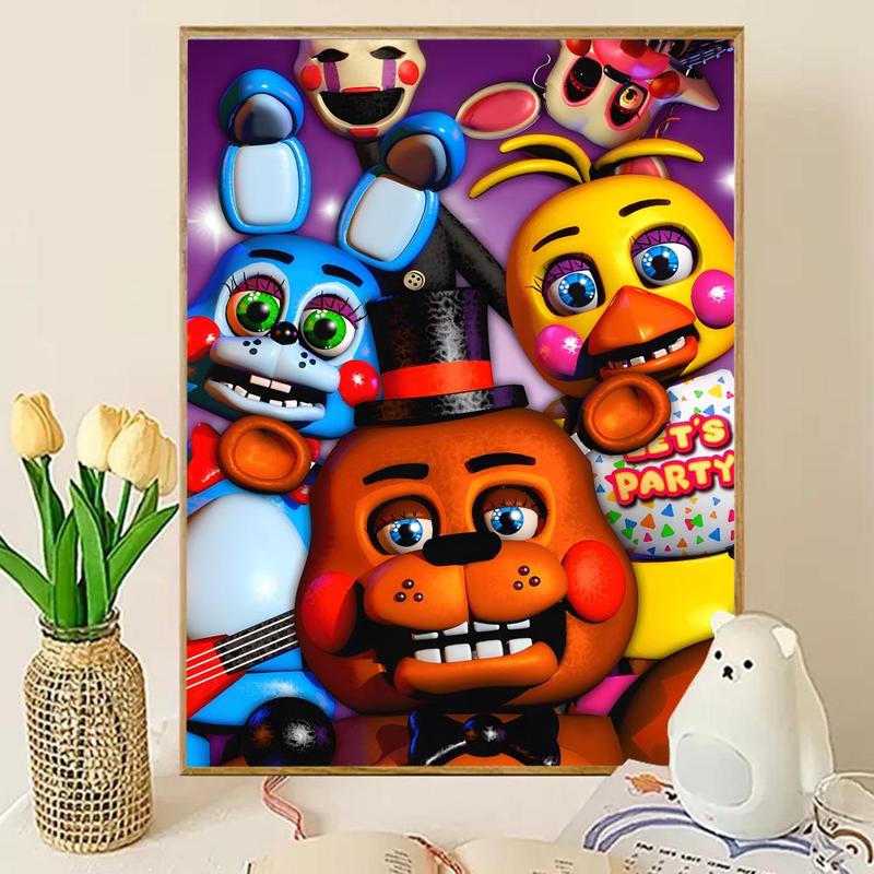 Five N-nights at Freddy's Poster Sticky Wall Art Printing Waterproof Modern Aesthetic Home Living Bedroom Decor Trendy Room Decoration Gift Durable High Quality
