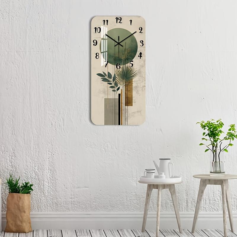 1 piece modern silent non-ticking wall clock - Decorative Clock with Acrylic rectangular dial with high-definition glossy coating and plant wood grain design, suitable for bedroom, entryway - Minimalist decoration, no batteries/installation required