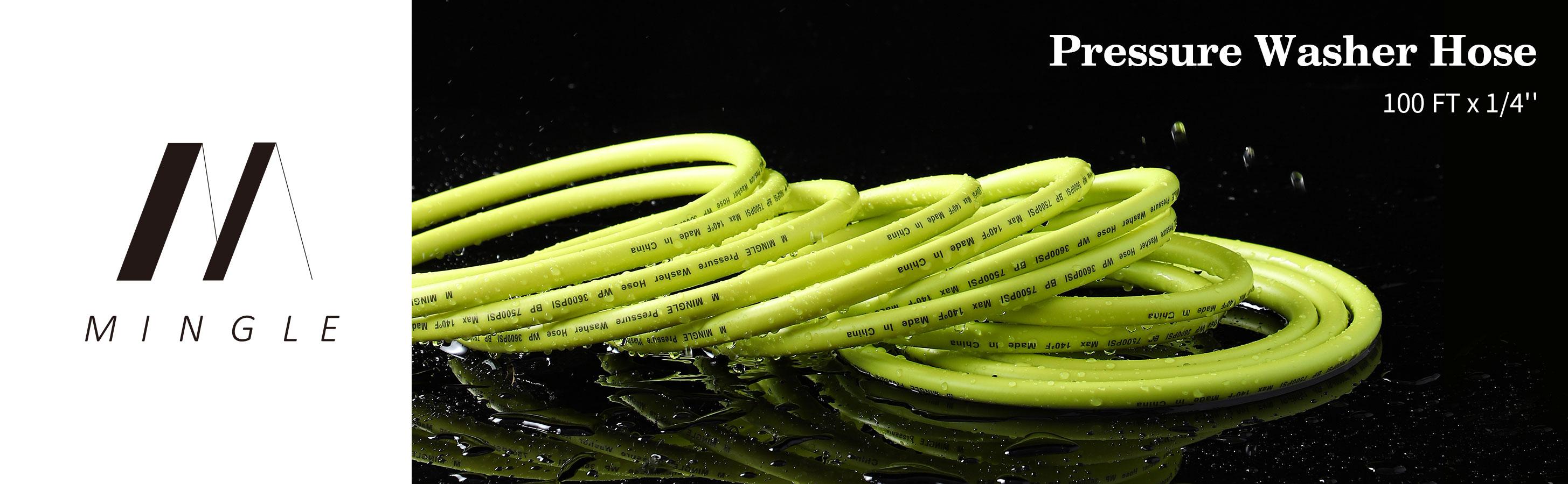 M MINGLE Pressure Washer Hose 100 FT x 1/4" - Replacement Power Wash Hose with Quick Connect Kits - High Pressure Hose with M22 14mm Fittings - 3600PSI，Christmas gifts