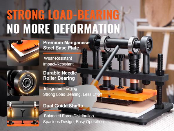 VEVOR Leather Cutting Machine, 10.2x 5.9 in Embossing Plate Manual Die Cutter, 0.47 in Pressure Stroke Dual Guide Shafts Die Cut Machine, Leather Embossing Machine for Various of Materials