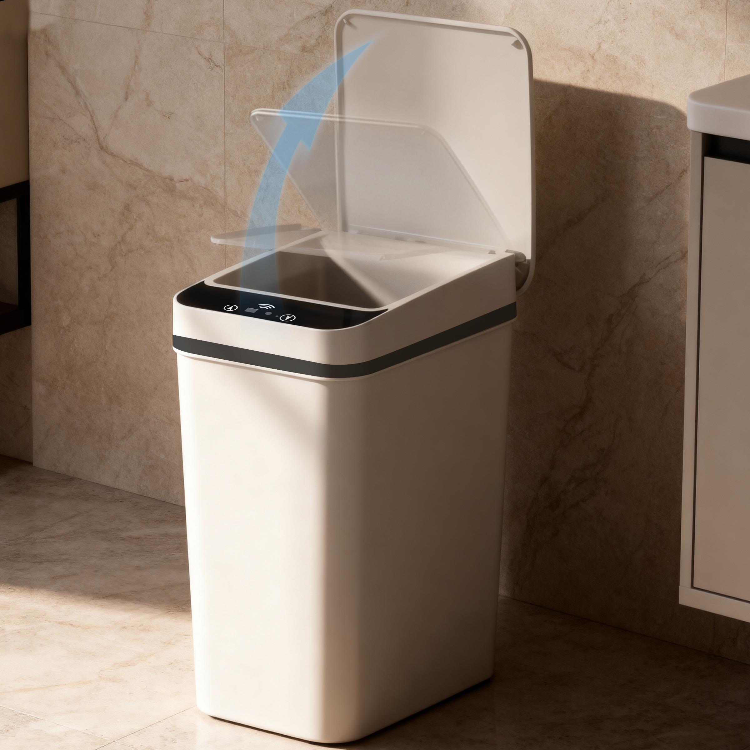 1-3 Pack 17L Kitchen Touchless Trash Cans with Infrared Sensor, One-Touch Always-Open, Wave/Knee/Kick-to-Open, 0.1s Sensing, Silent Lid, Odor Isolation, Requires 2 AA Batteries (Not Included), for Home/Office/School, Smart Trash Can