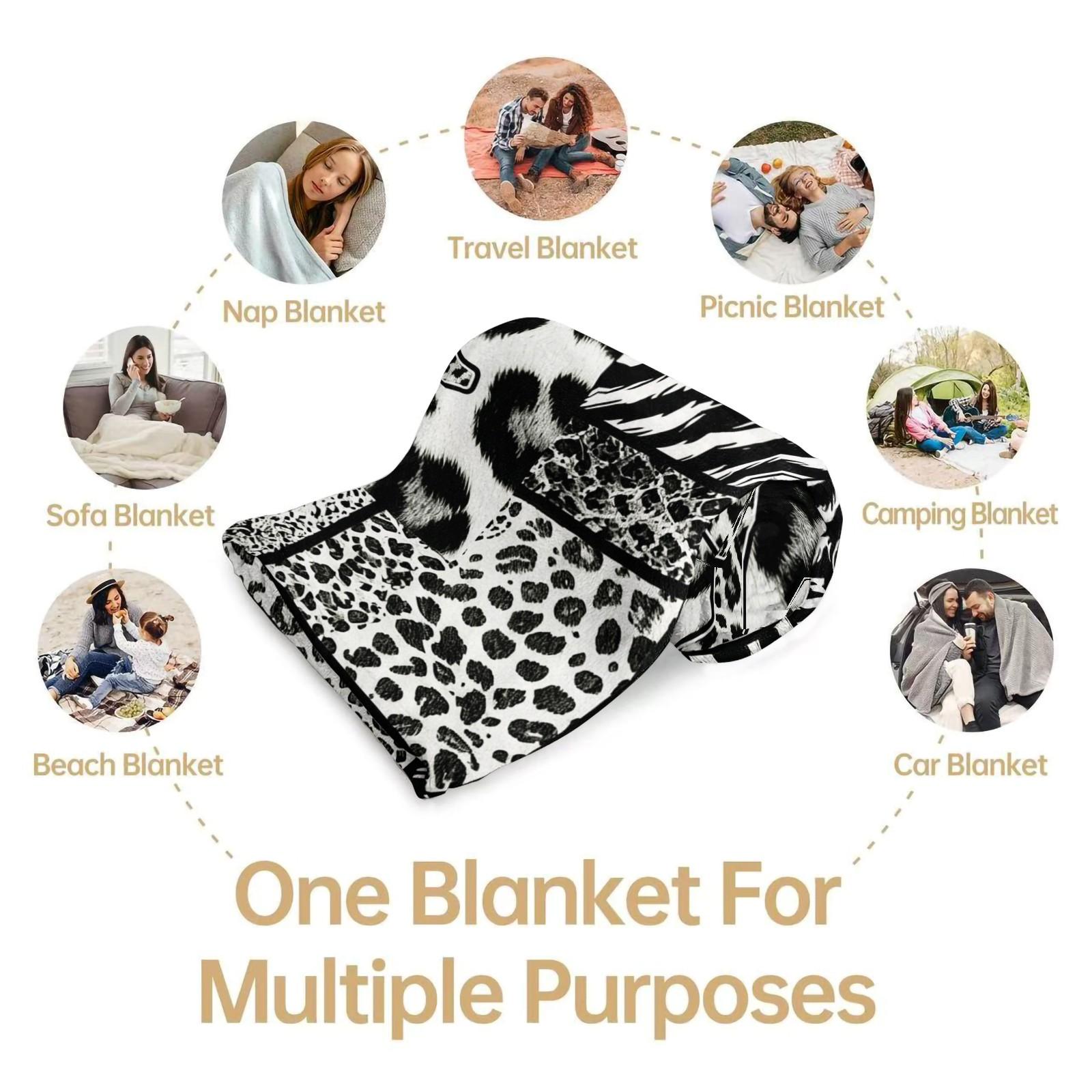 Custom Initial Animal Print Throw Blanket, Trendy Patchwork Visual Impact, Skin-friendly Breathable Lightweight, Perfect for Rental Bedroom Daily Use