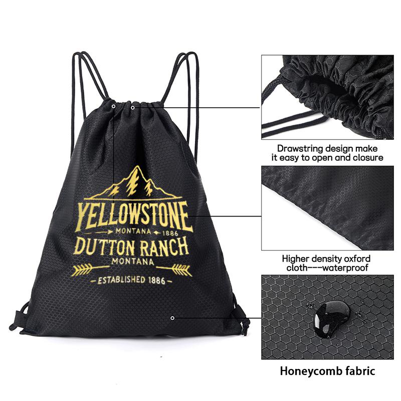 Yellowstone Mountain Dutton Ranch Drawstring Backpack Outdoor Adventure Hiking Bag Lightweight Sports Gym Sack Suitable for Nature Lovers Travelers Gift Idea for Christmas Thanksgiving Fathers Day and Birthday Presents Workout Sport Bags