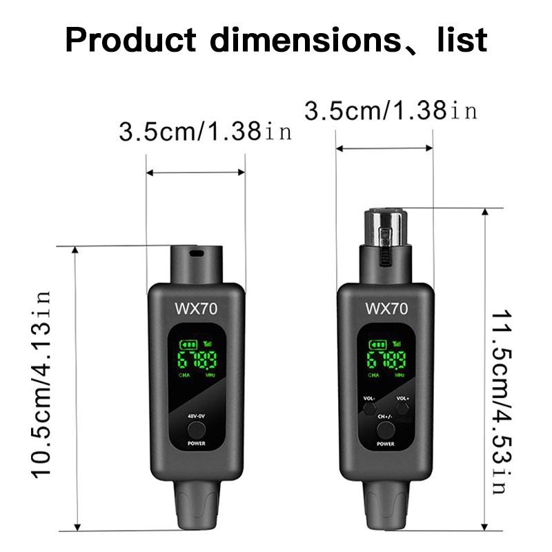 Wireless Microphone System, XLR Transmitter and Receiver, 164ft Range, 48v Phantom Power, Compatible with Dynamic/capacitor Mics, Guitar/bass, Audio Mixer, Pa System