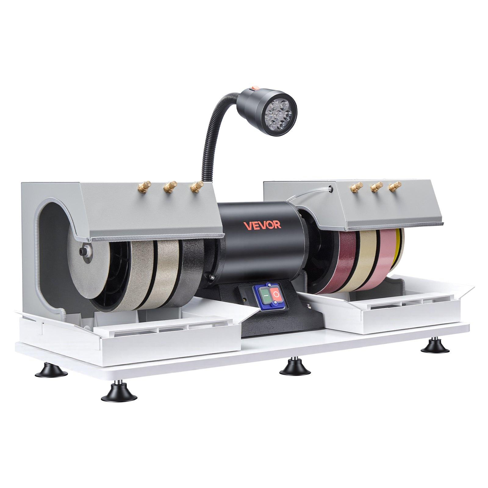 【Summerfinds】VEVOR 8 in VV-JH-8P Cabbing Machine, 3/4 HP (550 W) 1800 RPM Lapidary Rock Grinder Polisher with Diamond Wheels, Resin Wheels, LED Lamp, Water System, Splash Guard, 79 lbs, 29.2x13.4x13.0 in Lapidary Equipment for Gemstone Work, 29.2X 13.4X 1