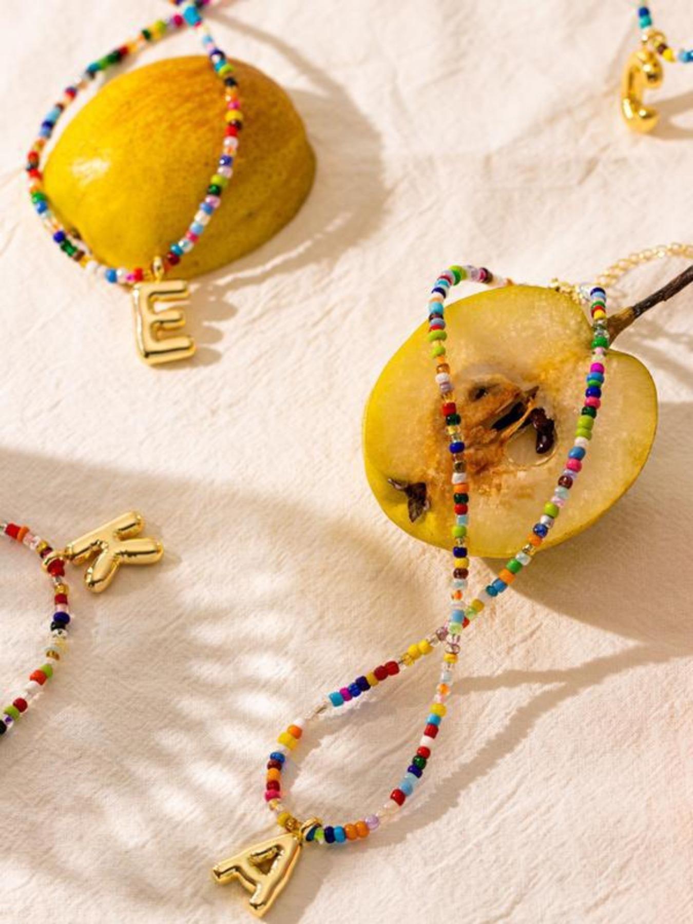 Women's Colorful Letter Necklace, Bubble Initial Necklace, Handmade Beaded Jewelry, Bohemian Beach Style, Perfect Gift, High-Quality Fashion Accessory