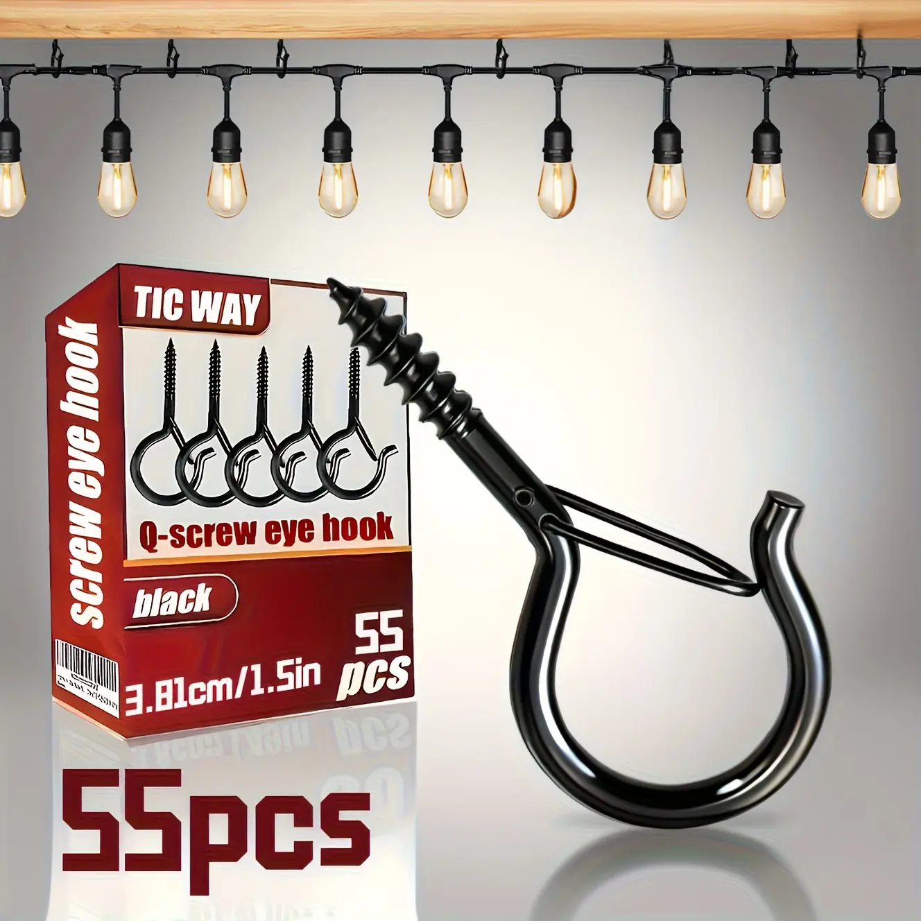 55pcs Heavy Duty Metal Q Hooks with Safety Lock - Wall Hooks for Hanging String Lights, Plants, Decorations, Bird Feeders Multi-Functional Utility Hooks for Indoor And Outdoor Use, No Electricity Required