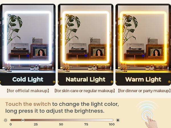 Sikaic  LED Makeup Vanity with Charging Station Jewelry Box Sliding Mirror Drawers Black Vanity Desk with Adjustable Lights