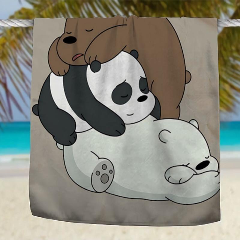 Soft Lightweight Bare Bear Print Beach Towel, Quick Dry Ultra-Fine Fiber for Swimming Yoga Picnic Vacation, Adorable Multi-Scene Use