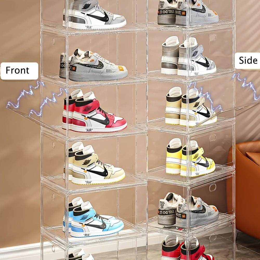 Clear Shoe Storage Box, 1 Count Magnetic Door Shoe Organizer, Stackable Shoe Rack, Space Saving Shoe Storage Box for Home Living Room Bedroom, Clear Plastic Drawers