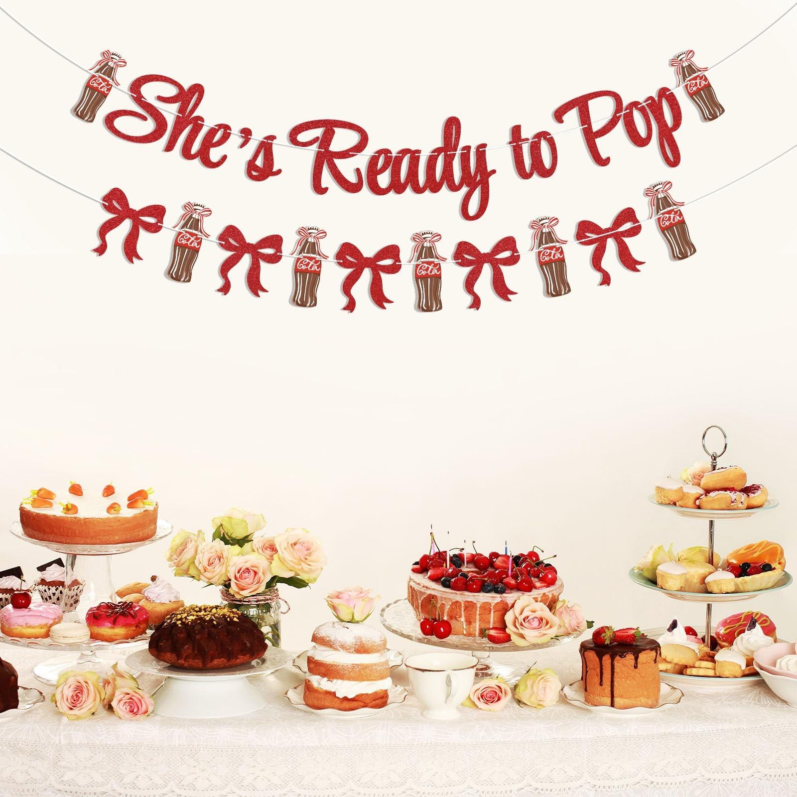 Retro Soda Fountain Baby Shower Decor, She's Ready to Pop Banner, Coquette Soda Theme, Gender Reveal Party Decorations, Glitter