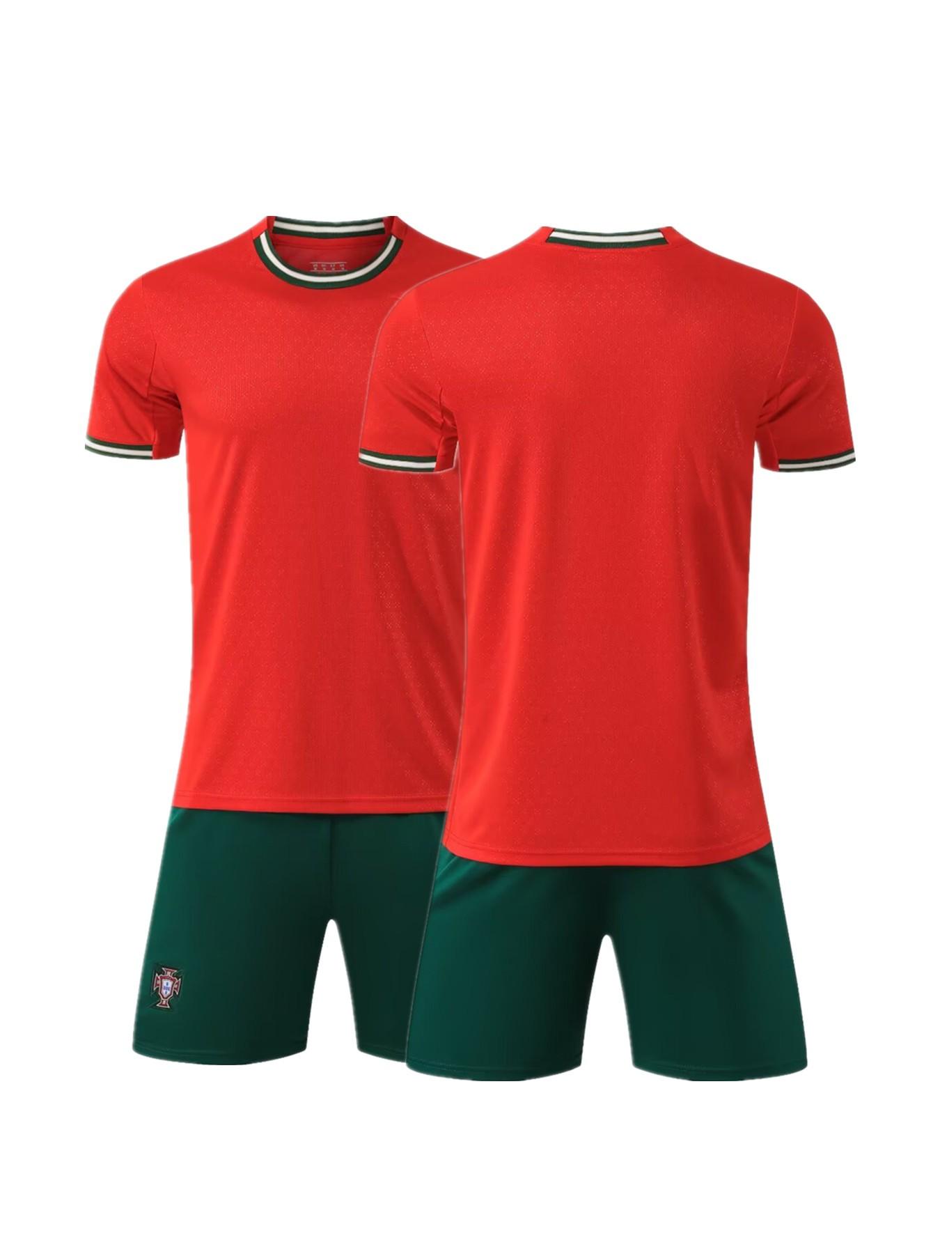 Sports Set, Breathable Portugal Ronaldo Football Jersey Fan Shirt Training Suit, Casual Short Sleeve and Shorts, All Seasons
