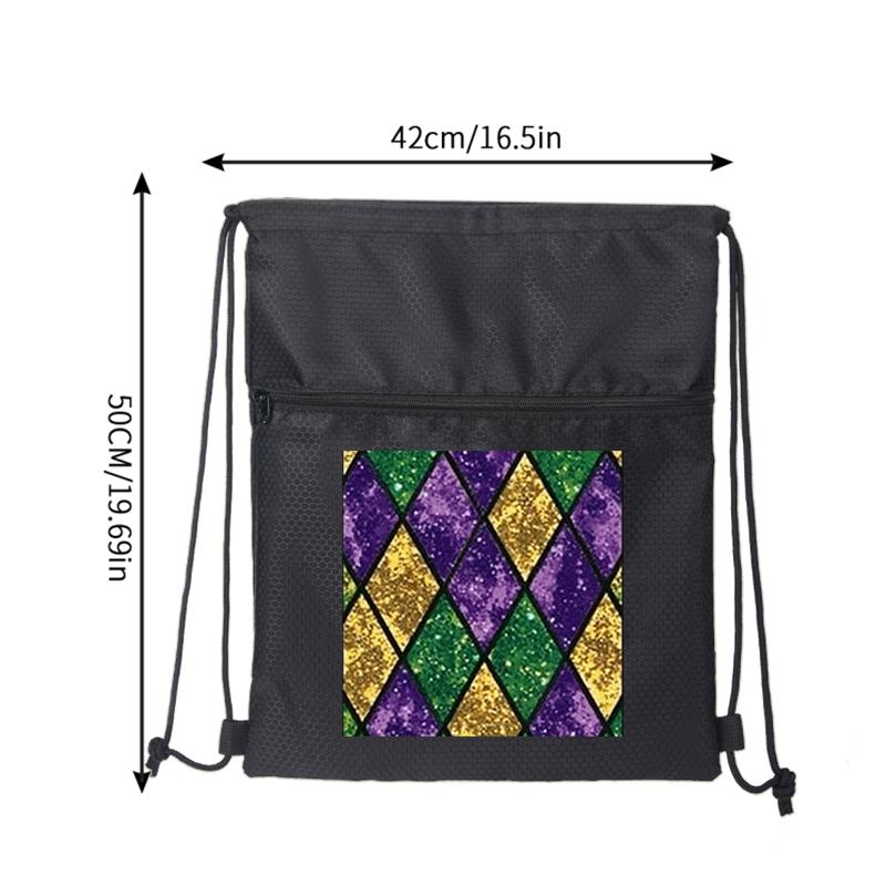 Mardi Gras Colorful Diamond Pattern Drawstring Backpack Lightweight Gym Bag for Travel and Sports Use Perfect Gift for Festival Celebrations Carnival Party Fans and Costume Accessory Lovers Ideal Holiday Present for Adu