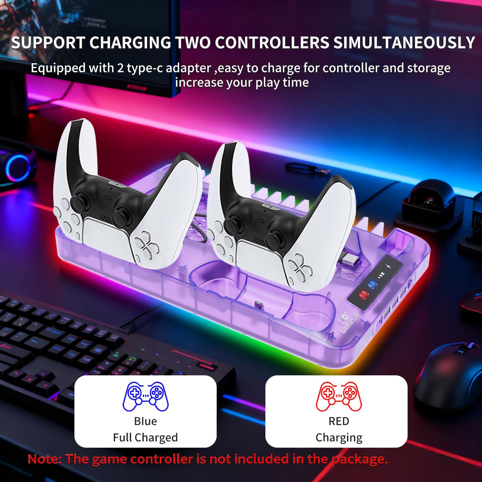 Gaming Console Charging Base, Dual Charging Stand with Earphone Hook, Vertical Cooling Support, Console Accessories for PS5 Controller, Charging Dock Accessories