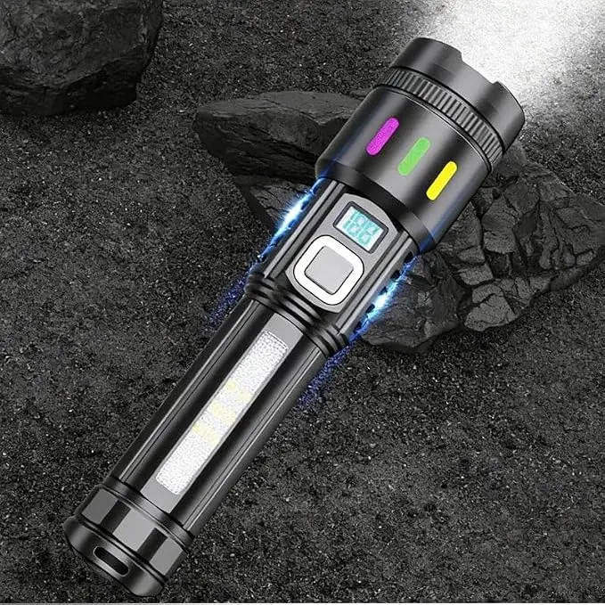 2 Pack Multifunctional Zoom LED Flashlight with Power Display | Rechargeable Flashlights High Lumens, Super Bright Flashlight Adjustable Tactical Flashlight