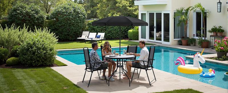 PUKAMI 6 Piece Folding Patio Dining Set, Metal Garden Outdoor Furniture Set with 4 Foldable Chairs & Portable Table for Lawn, Backyard, Deck