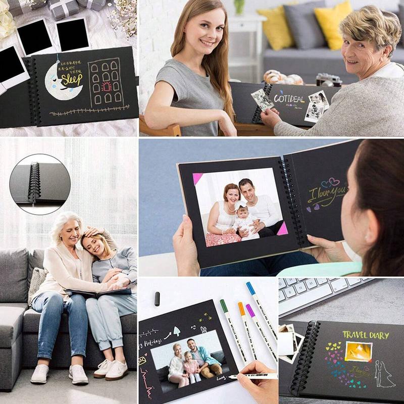 1 book 60-page (30 sheets) scrapbook album, anniversary photo album, meaningful DIY handmade gift, kraft paper scrapbook for wedding guest books and anniversaries, family DIY scrapbook - for craft paper DIY, Christmas gift (black)