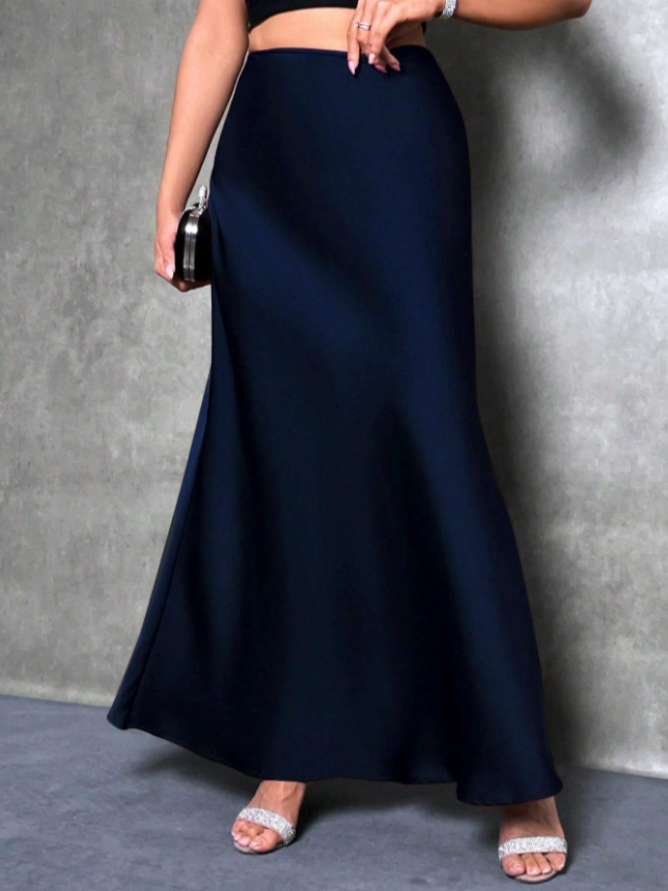 Elegant Women's Satin Woven Midi Skirt, Versatile High Waist Fitted A-Line Dress, Perfect for Parties & Daily Wear, Stylish Ladies' Fashion