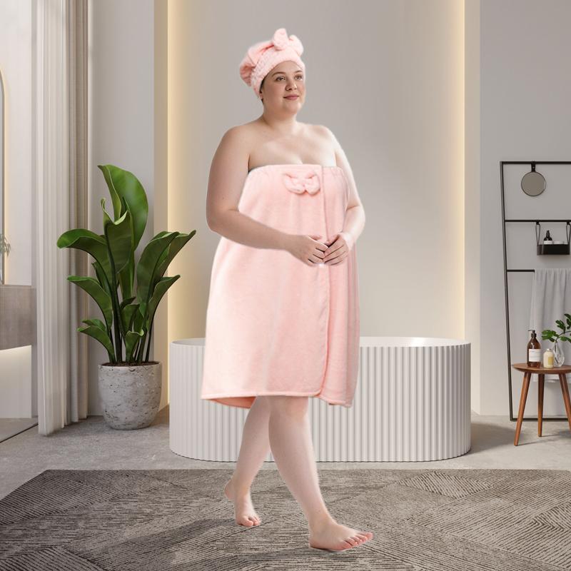 Bath Skirt & Shower Cap Set, 2 Counts/set Soft Comfortable Bath Skirt & Shower Cap, Bathroom Reusable Polyester Towel Set, Essential Bath Accessories for Home and Travel