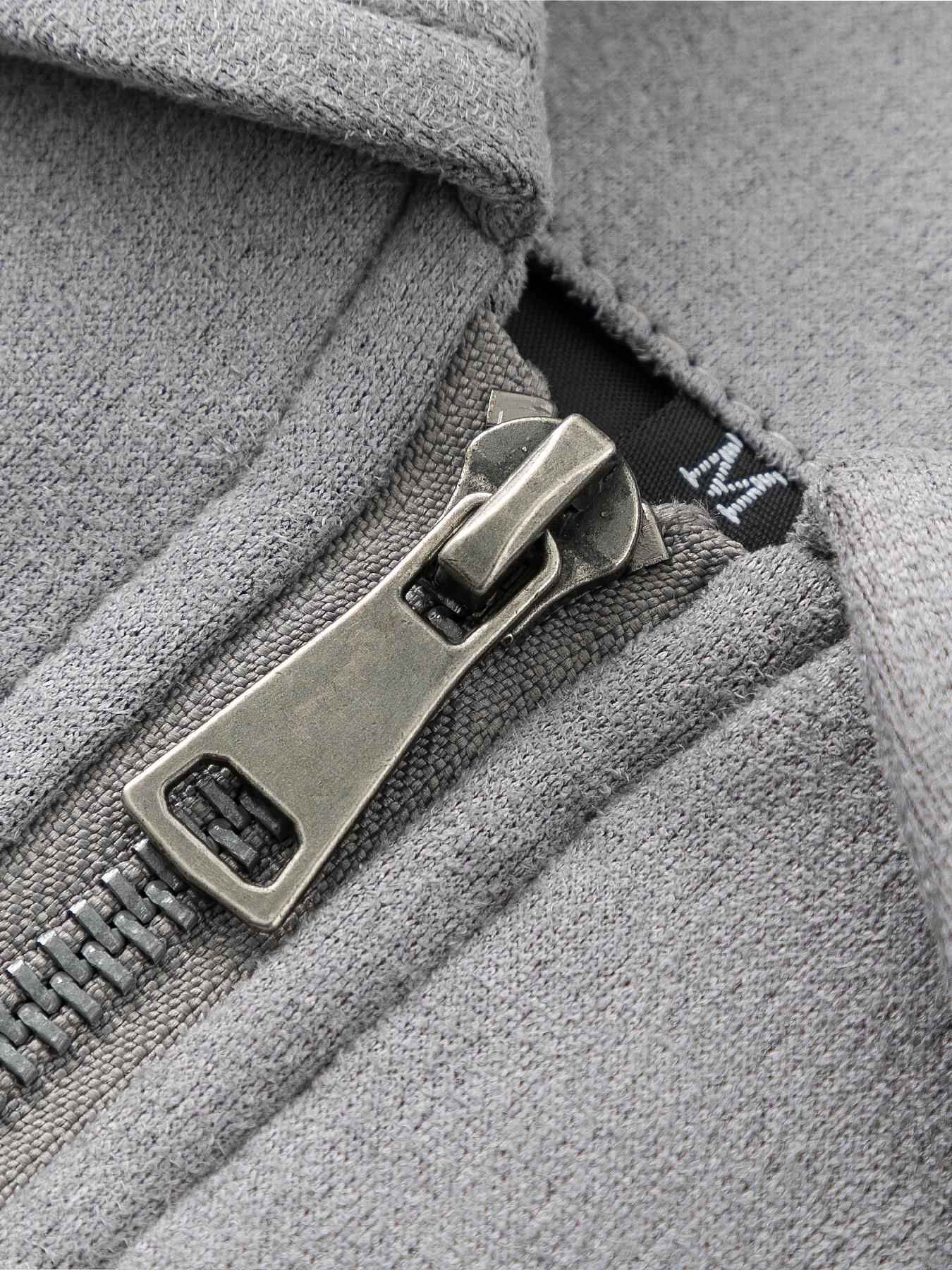 Men's Casual Jacket, Zipper Closure, Collar Design, Lightweight Business Style Faux Suede Coat, Durable Easy Care Fabric