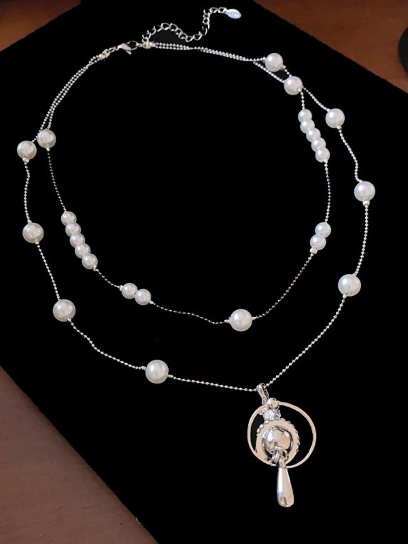 Elegant Rhinestone Saturn Pearl Pendant Necklace, French Luxury Style Choker Chain, Unique Fashion High-End Jewelry for Women