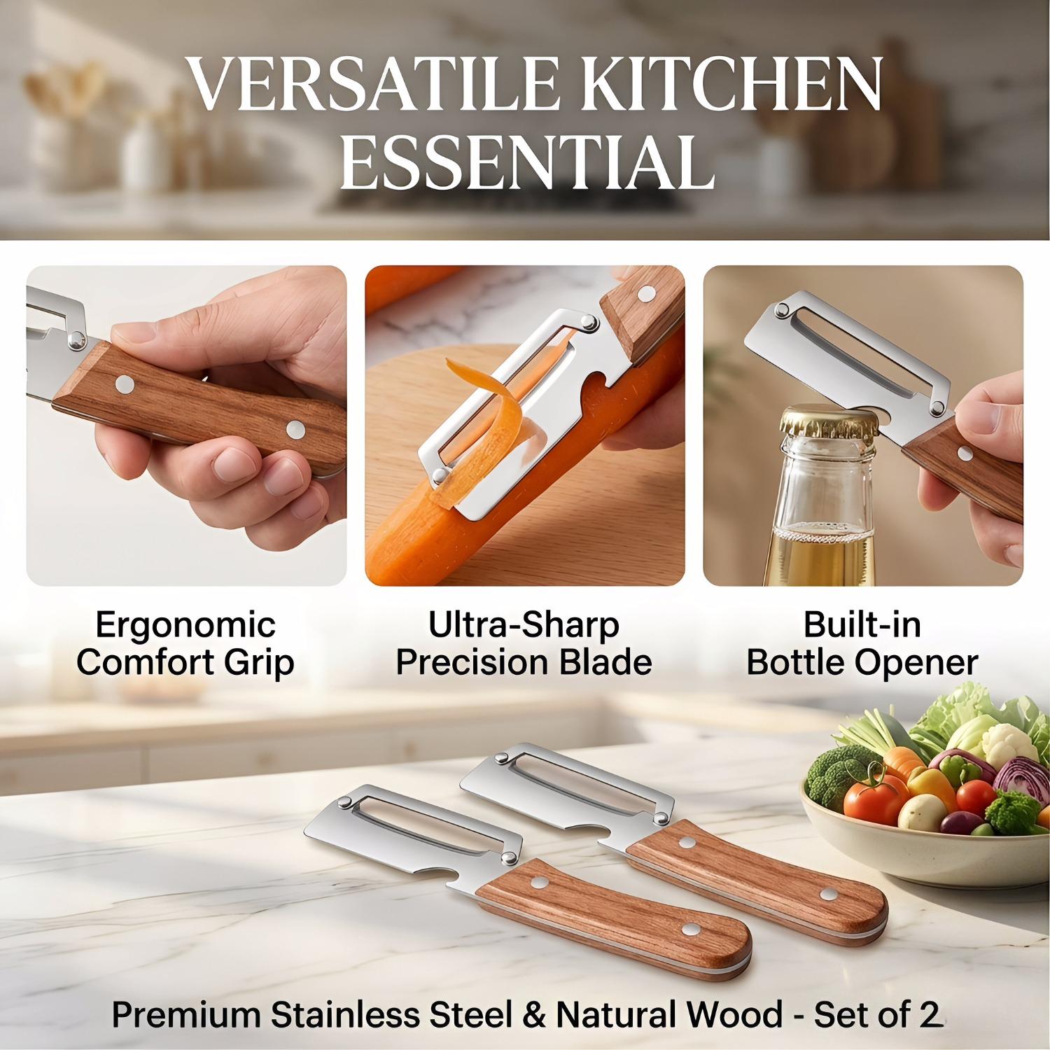 2PCS Kitchen Multi-Function Stainless Steel Thickened Fruit Peeler Knife for Sugar Cane and Pineapple Skin Removal Special Tool TF2