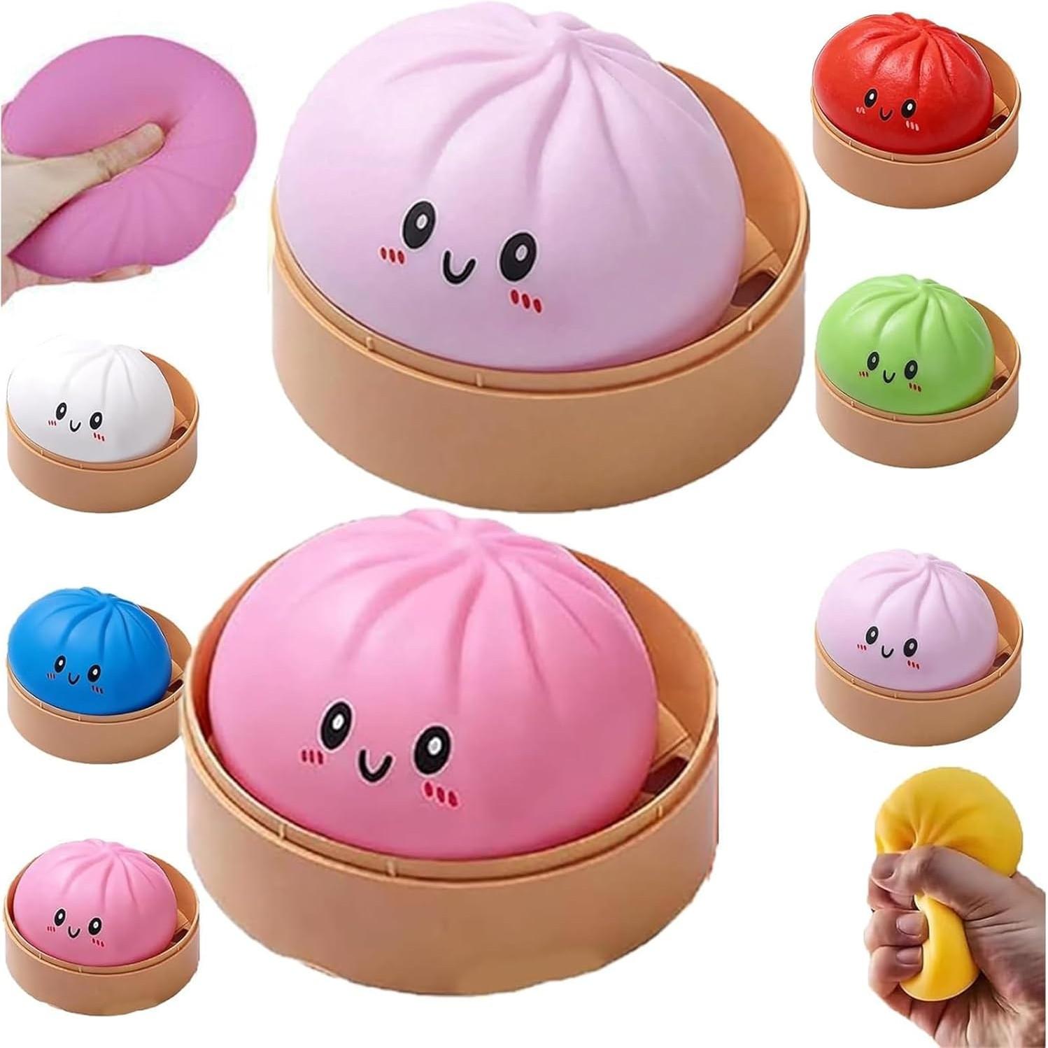 Cute Expression Bounce Back Dumpling Stress Relief Toy, Colorful Smiley Face Steamer Basket Large Dumpling, Creative Fun Gift for Boys Girls