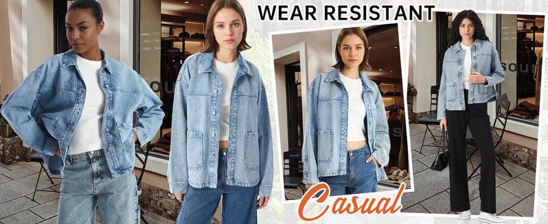 Hixiaohe Women Jean Jackets Oversized Long Sleeve Coat Fashion Clothes Trendy Button Up Denim Shirt Jacket  with Pockets TikTokShopBlackFriday