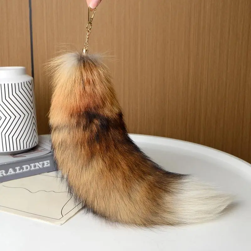 2026 New hot item  40CM Plush Fox Tail Keychain Bag Charms Cute Fur Racoon Tail Keyring Keychain Animal Tail Key Pendant Pompoms Keyring Bag Decor