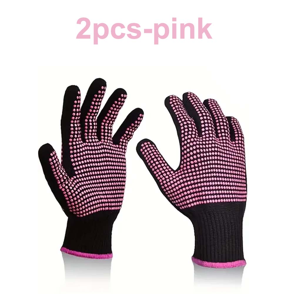 2Pcs Double-Sided Beaded Gloves - PVC Anti-Slip Hair Styling Gloves For Curly And Straight Hair, Durable Woven Fabric - Heat Insulated Gloves